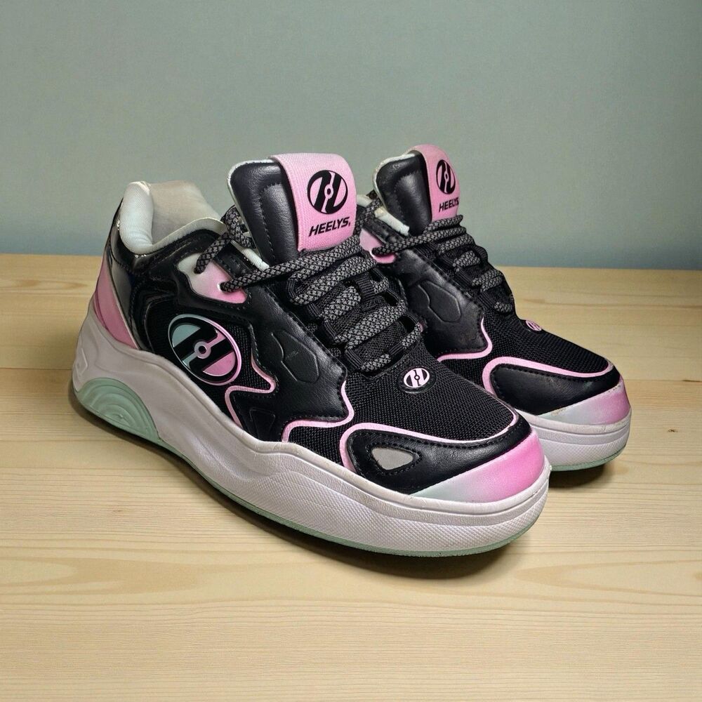 Heelys Mega Pro Black/Pink/Mint Youth 4 Wheeled Shoes Roller Skate Sneakers